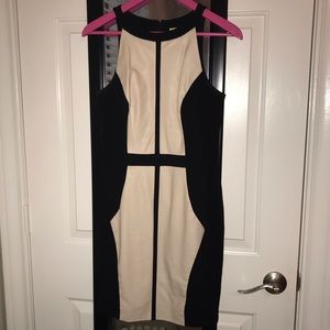 Black & Neutral Faux Leather Color Block Dress